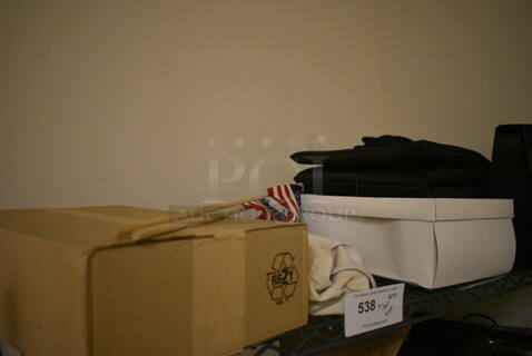 ALL ONE MONEY! Tier Lot of Various Items Including American Flags, Custom Tailored Dress Shirts, F&M Towel, Sweaters, and WAP SQ 400 Filters 