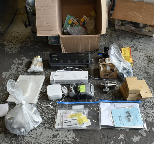 ALL ONE MONEY! Lot of Various Items Including Gas Connectors, FoodSaver Vacuum Food Packaging Unit and Battery Charger - Image 1 of 12