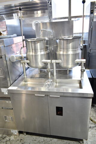 Blodgett CB-36G-6-6K Stainless Steel Commercial Natural Gas Powered Steam Kettle Station w/ 2 Crown DC-6 6 Quart Tilting Kettles. 