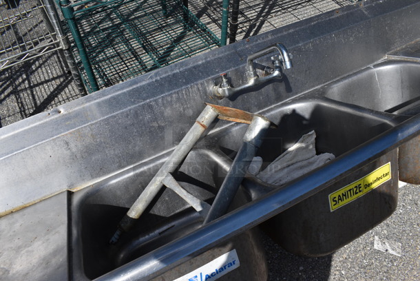 Eagle Stainless Steel Commercial 3 Bay Sink w/ Dual Drainboards, Faucet and Handles. Comes w/ 2 H Legs. 90x25x30. Bays 16x19x10. Drainboards 16x22x2. Legs 21" - Image 2 of 6