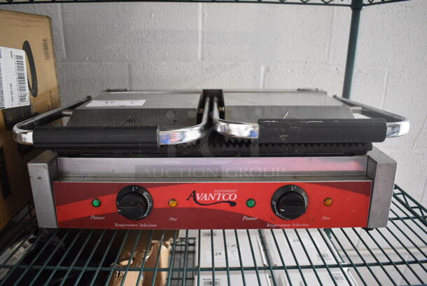 Avantco Model 177P84 Stainless Steel Commercial Countertop Electric Powered Double Panini Press. 120 Volts, 1 Phase. 22x15x8. Tested and Working!
