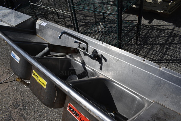 Eagle Stainless Steel Commercial 3 Bay Sink w/ Dual Drainboards, Faucet and Handles. Comes w/ 2 H Legs. 90x25x30. Bays 16x19x10. Drainboards 16x22x2. Legs 21" - Image 3 of 6