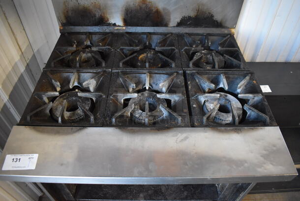 Bakers Pride Stainless Steel Commercial Natural Gas Powered 6 Burner Range w/ Oven, Over Shelf and Back Splash on Commercial Casters. Oven Door Does Not Stay Closed. 36x34x57 - Image 5 of 7