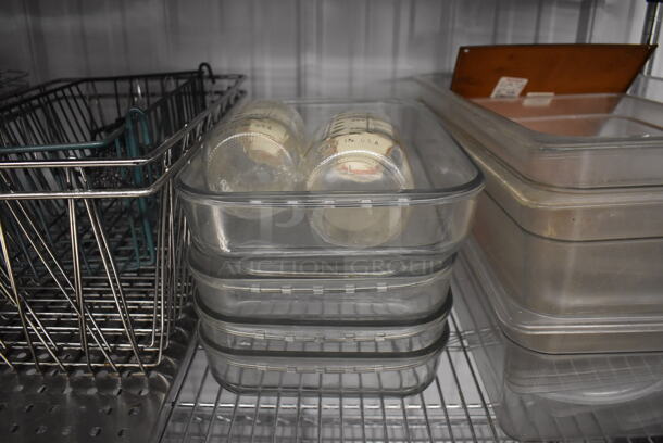 ALL ONE MONEY! Tier Lot of Various Items Including Metal Chafing Dish Frames, Glass Casserole Dishes and Poly Bins - Image 3 of 5