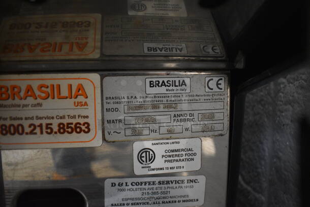 Brasilia Model Portofino DEL2 Stainless Steel Commercial Countertop 2 Group Espresso Machine w/ 3 Portafilters and 2 Steam Wands. 230 Volts. 27x21x24 - Image 4 of 6