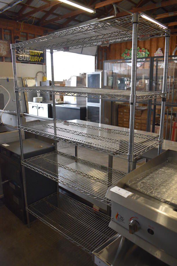 Chrome Finish 5 Tier Shelving Unit. BUYER MUST DISMANTLE. PCI CANNOT DISMANTLE FOR SHIPPING. PLEASE CONSIDER FREIGHT CHARGES. 48x18x72 - Image 5 of 5