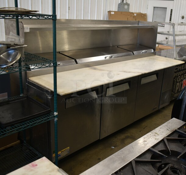 Turbo Air TPR-93SD Stainless Steel Commercial Pizza Prep Table w/ Over Shelf on Commercial Casters. 115 Volts, 1 Phase. Tested and Powers On But Does Not Get Cold - Image 1 of 11