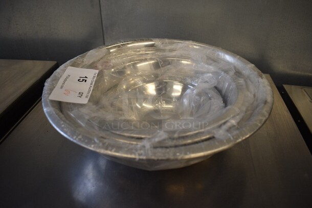 6 BRAND NEW! 6 Various Winco Metal Mixing Bowls. Includes 13x13x4. 6 Times Your Bid! - Image 1 of 3