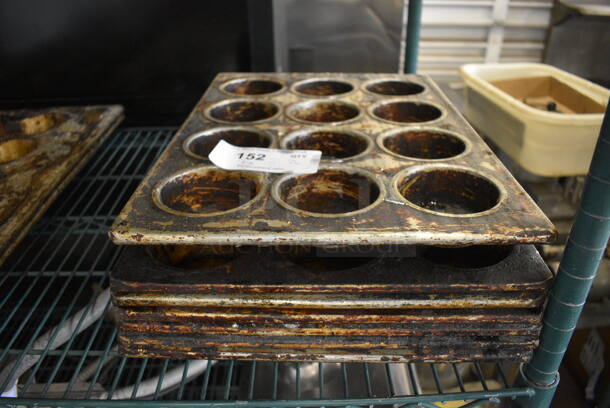 7 Various Metal 12 Cup Muffin Baking Pans. 13.5x18x2, 13x18x2. 7 Times Your Bid!