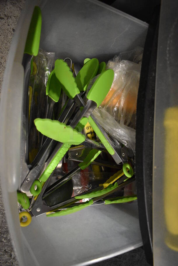 ALL ONE MONEY! Lot of Clear and Black Poly 3 Drawer Cabinet w/ Contents Including Tongs - Image 4 of 6