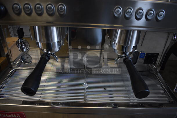 BRAND NEW! Estella Caffe ECEM2 Stainless Steel Commercial Countertop Two Group Automatic Espresso Machine w/ 2 Portafilters and 2 Steam Wands. 220-240 Volts, 1 Phase. 28x22x24. Tested and Working! - Image 2 of 8