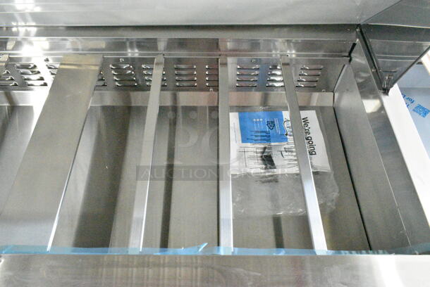 BRAND NEW SCRATCH AND DENT! 2024 Avantco 178SSPT60MHC Stainless Steel  60" 2 Door Mega Top Stainless Steel Refrigerated Sandwich Prep Table on Commercial Casters. 115 Volts, 1 Phase. Tested and Working! - Image 3 of 10