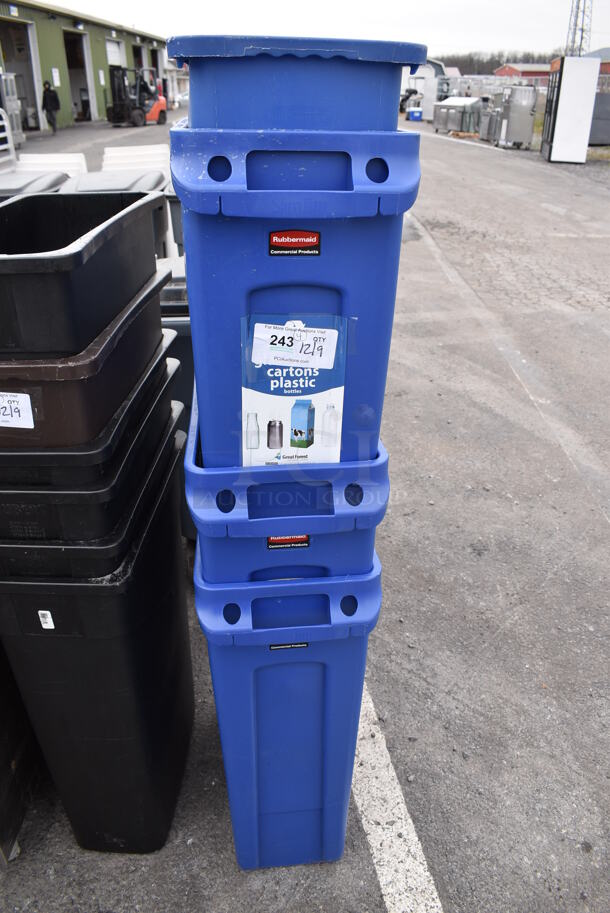 4 Blue Poly Slim Jim Trash Cans. 11x20x30. 4 Times Your Bid!