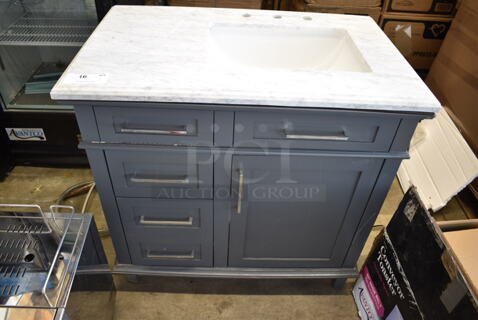 2021 OVE Decors Sink Vanity w/ Stone Patterned Countertop, 5 Drawers and 1 Door. 