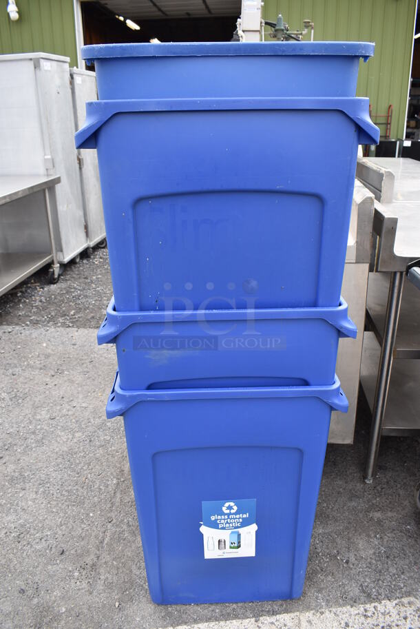 4 Blue Poly Slim Jim Trash Cans. 11x20x30. 4 Times Your Bid! - Image 2 of 4