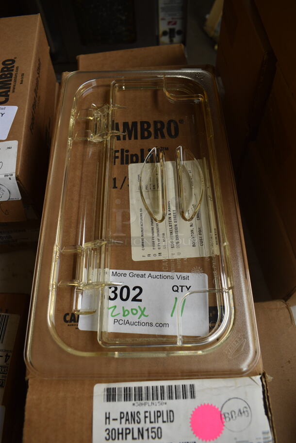 ALL ONE MONEY! Lot of 11 BRAND NEW IN BOX! Cambro Poly Amber Colored 1/3 Size Drop In Bin Lids