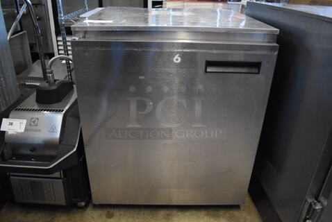 Delfield 406CA-DHL-DD1 Stainless Steel Commercial Single Door Undercounter Cooler on Commercial Casters. 115 Volts, 1 Phase. 27x28x32. Tested and Working!