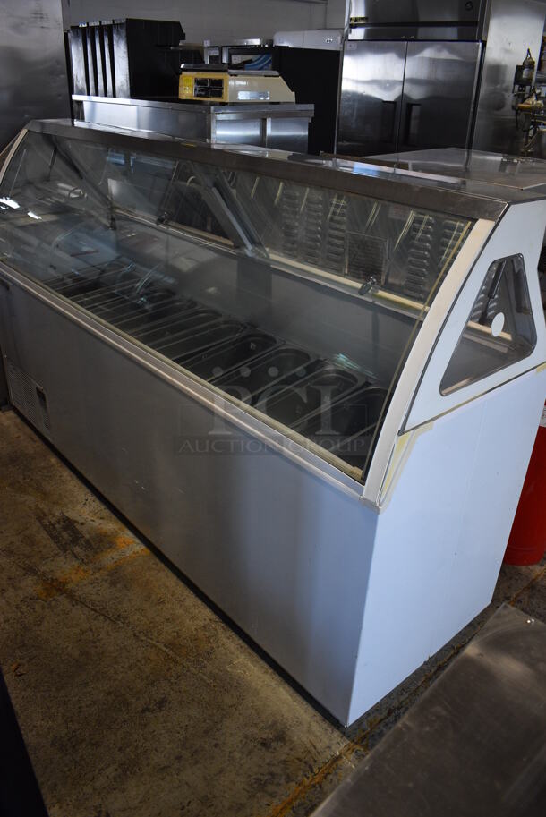 Global Metal Commercial Floor Style Gelato Case Merchandiser w/ Stainless Steel Drop In Bins. 88x27x52. Tested and Does Not Power On - Image 4 of 7