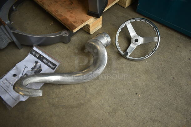 BRAND NEW SCRATCH AND DENT! Avantco 177MX60 Metal Commercial Floor Style 60 Quart Planetary Dough Mixer w/ Stainless Steel Mixing Bowl, Bowl Guard, Extra Bowl Support Piece, Dolly, Dough Hook, Paddle and Whisk Attachments. 240 Volts, 3 Phase. Tested and Working! - Image 11 of 12