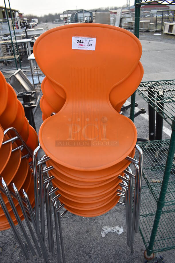 7 Dining Chairs w/ Orange Seat on Metal Legs. 20x20x32. 7 Times Your Bid! - Image 1 of 3