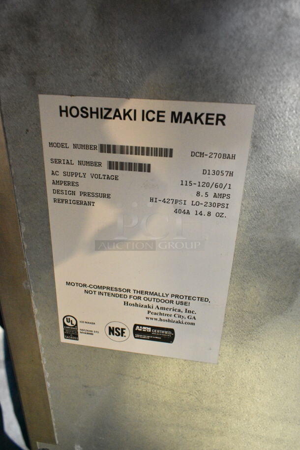 Hoshizaki DCM-270BAH Stainless Steel Commercial Ice Machine and Water Dispenser. 115-120 Volts, 1 Phase.  - Image 4 of 4