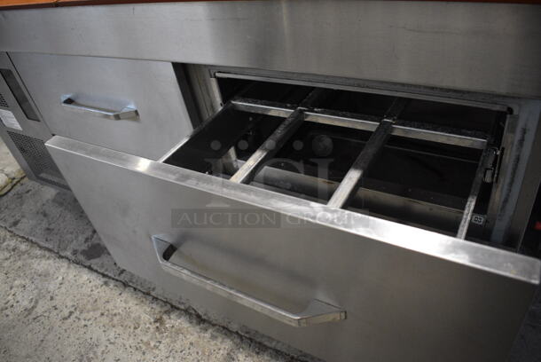 Randell Stainless Steel Commercial Sandwich Salad Prep Table Bain Marie Mega Top w/ Cutting Boards and 4 Drawers on Commercial Casters. 72x36x47. Tested and Powers On But Does Not Get Cold - Image 6 of 7