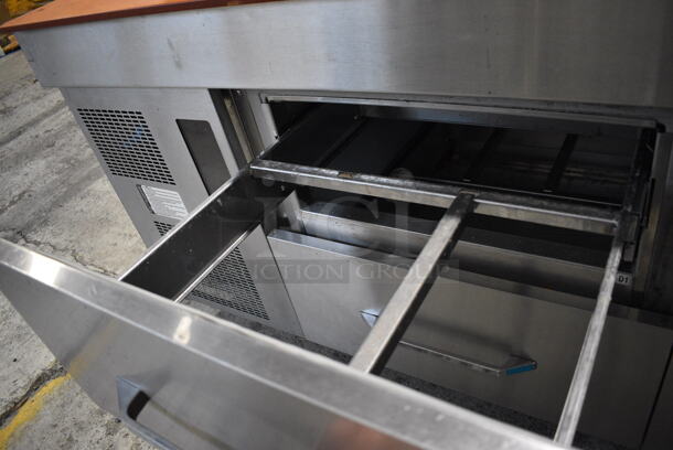 Randell Stainless Steel Commercial Sandwich Salad Prep Table Bain Marie Mega Top w/ Cutting Boards and 4 Drawers on Commercial Casters. 72x36x47. Tested and Powers On But Does Not Get Cold - Image 7 of 7