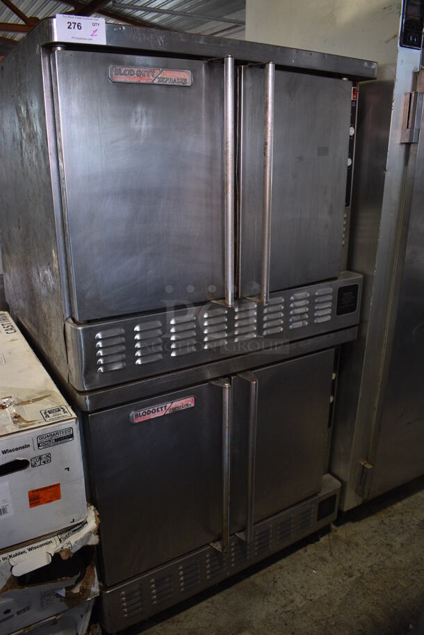 2 Blodgett Zephaire Stainless Steel Commercial Propane Gas Powered Full Size Convection Oven w/ Solid Doors, Metal Racks and Thermostatic Controls on Commercial Casters. 38x40x68.5. 2 Times Your Bid!