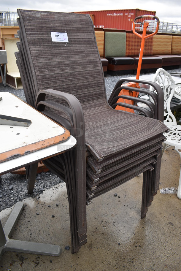 6 Brown Metal Patio Chairs w/ Brown Cushion and Armrests. 22x26x37. 6 Times Your Bid! - Image 3 of 3
