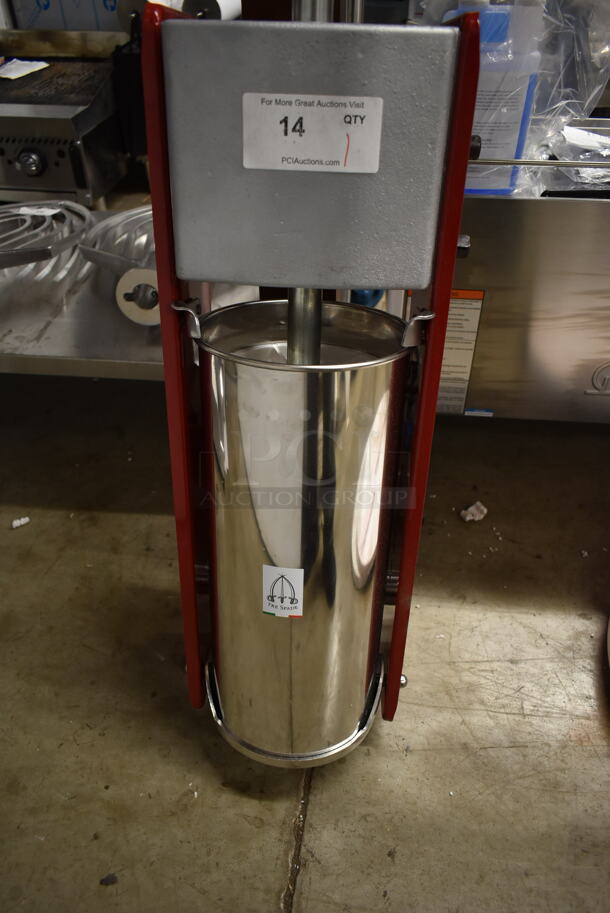 BRAND NEW SCRATCH AND DENT! Tre Spade F25000 30 lb. Manual Horizontal 2-Speed Red Enamel Steel Sausage Stuffer.  - Image 3 of 7