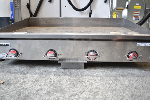 BRAND NEW SCRATCH AND DENT! Vulcan HEG48E-1 Stainless Steel Commercial Countertop 48" Electric Countertop Griddle with Snap-Action Thermostatic Controls. 208 Volts, 3/1 Phase.   - Image 4 of 7