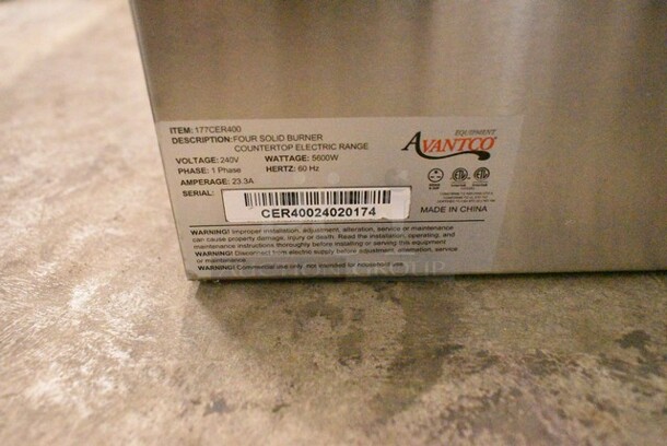 BRAND NEW SCRATCH AND DENT! Avantco 177CER400 4-Burner Solid French-Style Countertop Electric Range. 240 Volts, 1 Phase.  - Image 6 of 6