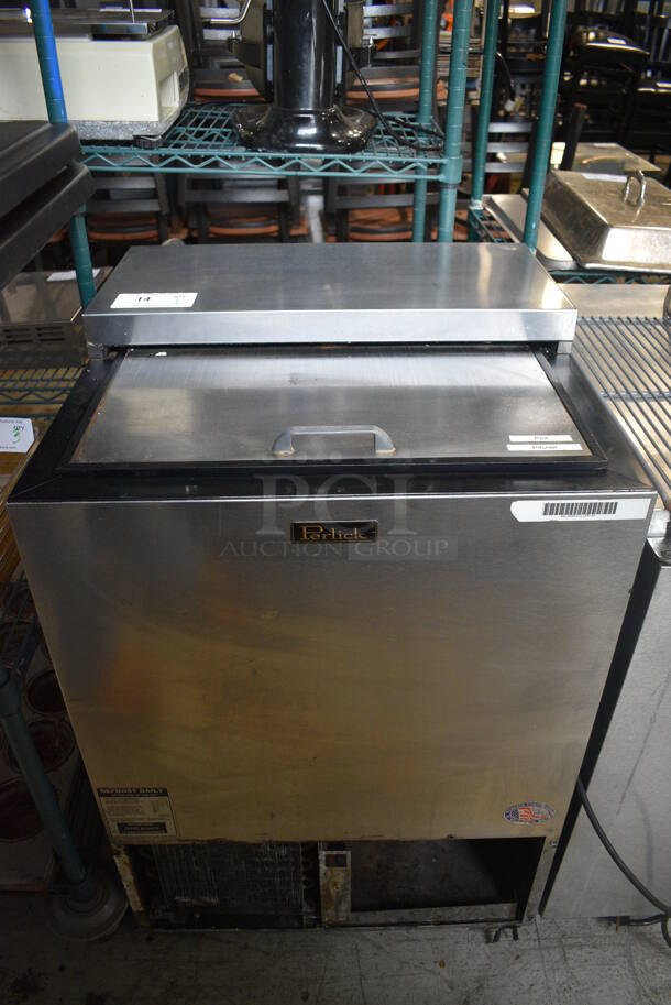 Perlick Model FR24 Stainless Steel Commercial Back Bar Cooler w/ Sliding Lid. 115 Volts, 1 Phase. 24x24x35.5. Tested and Working!