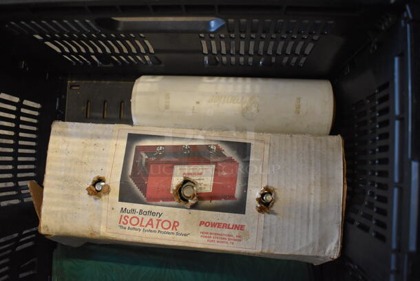 ALL ONE MONEY! Lot of Items Under Table Including Baskets, Mini Battery Isolator, Bungee Cords and Poly Beverage Dispenser - Image 7 of 11