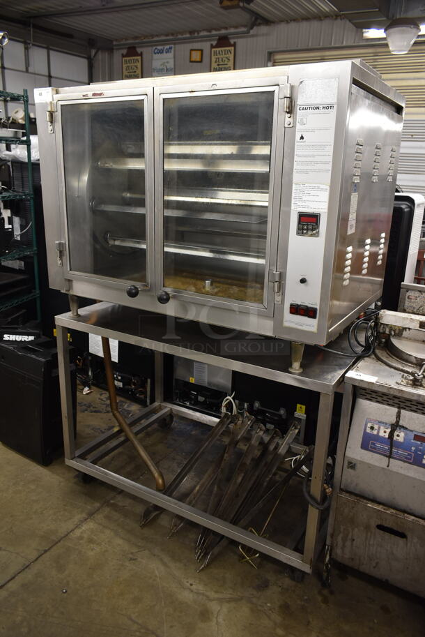 Hickory Industries N/5.8 G Stainless Steel Commercial Natural Gas Powered 7 Spit Rotisserie Oven w/ 7 Extra Spits on Stand. 65,000 BTU.