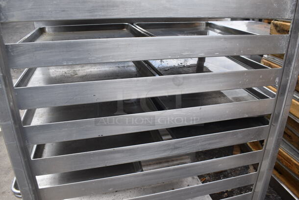 Metal Commercial Pan Transport Rack w/ 26 Full Size Metal Baking Pans on Commercial Casters. - Image 5 of 7