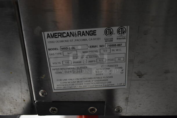 2 American Range MSD-2-GL Majestic Stainless Steel Commercial Natural Gas Powered Full Size Convection Ovens w/ View Through Door, Solid Door, Metal Oven Racks and Thermostatic Controls on Commercial Casters. 2 Times Your Bid! BUYER MUST REMOVE. Tested and Working! (kitchen #2) - Image 9 of 11