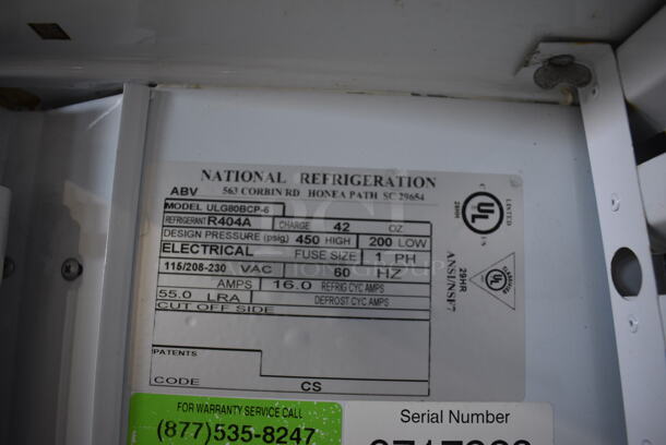 National Model ULG80BCP-6 Metal Commercial 3 Door Reach In Freezer Merchandiser w/ Poly Coated Racks. 115/208-230 Volts, 1 Phase. 78x33x80 - Image 6 of 8