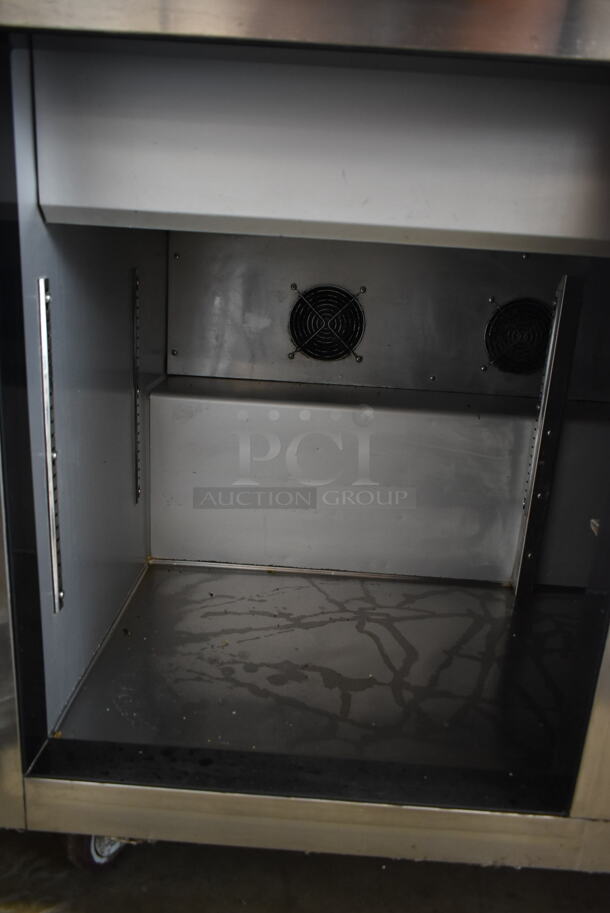 2016 Leader ESLM72S/C Stainless Steel Commercial Sandwich Salad Prep Table Bain Marie Mega Top on Commercial Casters. 115 Volts, 1 Phase. Cannot Test Due To Cut Power Cord - Image 8 of 10