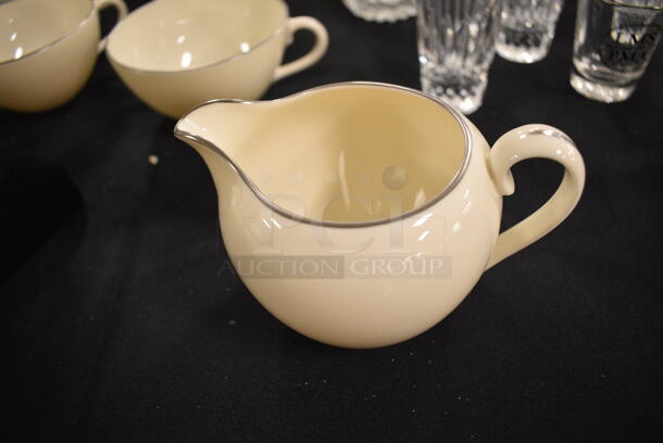 ALL ONE MONEY! Lot of Lenox Olympia PL X-303P Ivory Tea Cups, Teapot With Lid, Cream Teapot, and Sugar Bowl With Lid - Image 4 of 6