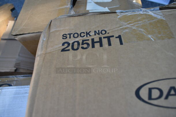 PALLET LOT of 20 BRAND NEW Boxes Including Dart 205HT1 White Foam Take Out Container with Perforated Hinged Lid 9" x 6" x 3", 130WHSPOONH Choice White Heavy Weight Plastic Teaspoon - 1000/Case, 50010C Choice 10 oz. Coffee Print Poly Paper Hot Cup - 1000/Case, Dart 20JL 20. Translucent Vented Lid - 1000/Case, 127P2C Choice Clear Plastic Souffle Cup / Portion Cup - 2 oz. - 2500/Case, 74555-0150 Solut 15" Take and Bake Coated Paperboard Black Oven Safe Pizza Tray - 150/Case, 394385S Noble Products White Powder-Free Disposable Latex Gloves for Foodservice - Small - 1000/Case, Carlisle 40008C14 Sparta 30" Blue Multi-Purpose Cleaning Brush - 5" Bristle Diameter, 3755GL444 GET GL-444 Curator 4" x 4" Square 26 oz. Clear Glass Storage Jar, 433NHT101 Choice 1/6 Standard Size White "Thank You" Standard-Duty Plastic T-Shirt Bag - 700/Case. 20 Times Your Bid!  - Image 2 of 12