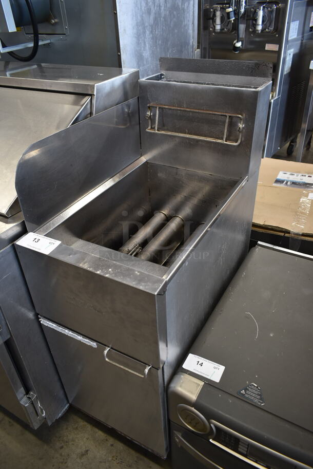 Dean SR152GN Stainless Steel Commercial Floor Style Natural Gas Powered Deep Fat Fryer w/ Side Splash Guard. 120,000 BTU. - Image 2 of 7