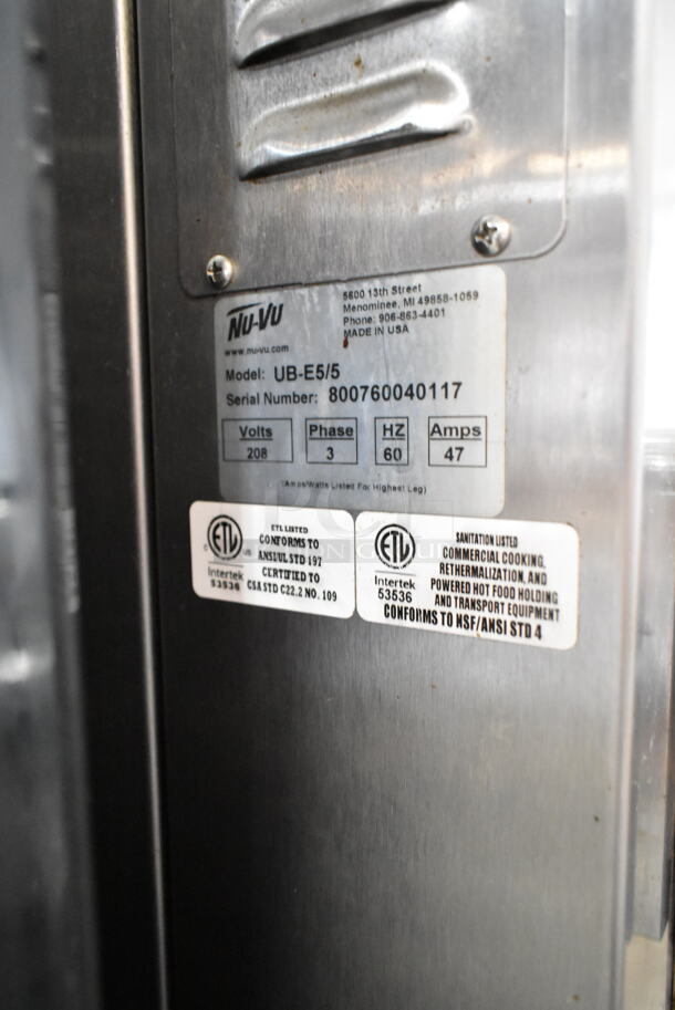 Nu Vu UB-E5/5 Stainless Steel Commercial Electric Powered Oven Proofer on Commercial Casters. 208 Volts, 3 Phase.  - Image 6 of 6