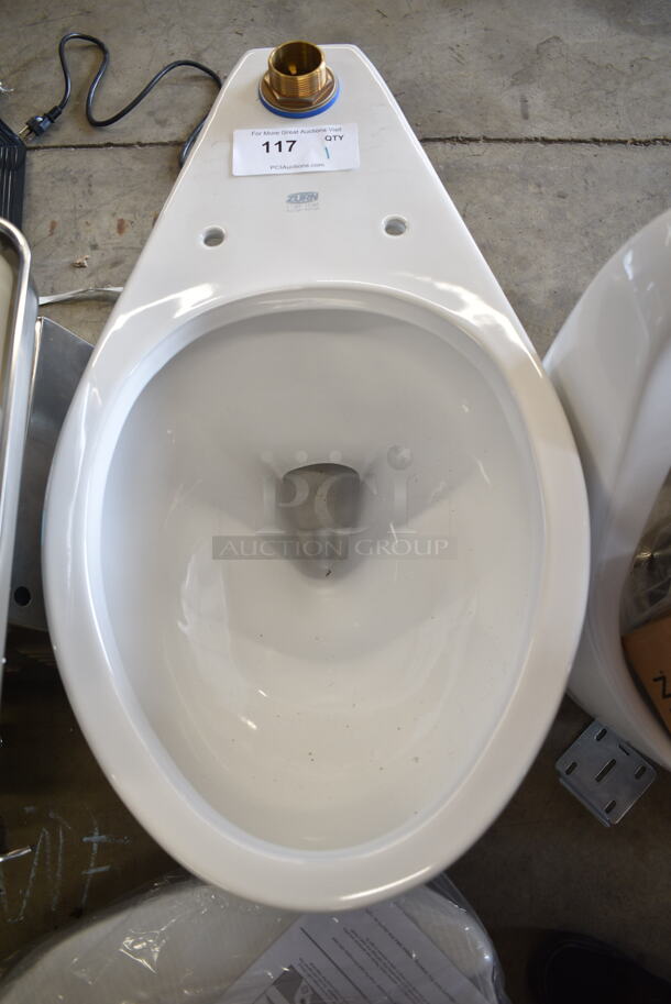 BRAND NEW SCRATCH AND DENT! White Toilet w/ Zurn Z5955SS-EL Toilet Seat and Zurn Flush Valve.  - Image 8 of 8