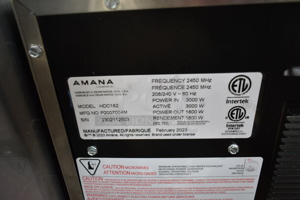 BRAND NEW SCRATCH AND DENT! 2023 Amana HDC182 Stainless Steel Commercial Countertop Microwave Oven. 208/240 Volts, 1 Phase.  - Image 7 of 7