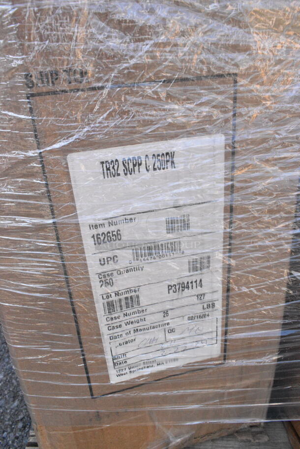 32 BRAND NEW Boxes Including 5013858 Lavex Hercules 55 Gallon 2 Mil 38" x 58" Low Density Heavy-Duty Black Can Liner / Trash Bag - 50/Case, 2 Box 347RPBD6WHSV Visions 6" White Plastic Plate with Silver Bands - 150/Case, 129MCR16B Choice 16 oz. Black 6 1/4" Round Microwavable Heavy Weight Container with Lid - 150/Case, 129MCS28B Choice 28 oz. Black Rectangular Microwavable Heavy Weight Container with Lid 8 3/4" x 6 1/4" x 1 3/4" - 150/Case, 612613245HD Choice Half Size Heavy-Duty Foil Steam Pan Deep 2 9/16" Depth - 100/Case, 500CC20PLA EcoChoice 20 oz. PLA Compostable Plastic Cold Cup - 600/Case, 395RP10CPF EcoChoice No PFAS Added 10" Natural Bagasse Blend 3 Compartment Plate - 500/Case, 24510PIZZAPAD Choice Single Face Corrugated Pizza Pad - 10" x 10" - 200/Case, 500MFT Lavex Natural Brown Kraft M-Fold (Multifold) Towel - 4000/Case, 394EN403L Noble Products Nitrile 3.5 Mil Thick Black All-Purpose Powder-Free Disposable Gloves - 1000/Case, 2 Box 433NHT109 Choice 1/6 Standard Size Beige "Thank You" Script Heavy-Duty Plastic T-Shirt Bag - 600/Case, 347RPBD10WHS Visions 10" White Plastic Plate with Silver Bands - 120/Case, 129MCR32W Choice 32 oz. White 7 1/4" Round Microwavable Heavy Weight Container with Lid - 150/Case, Dart 8J8 8 oz. White Customizable Foam Cup - 1000/Case. 32 Times Your Bid!  - Image 2 of 12