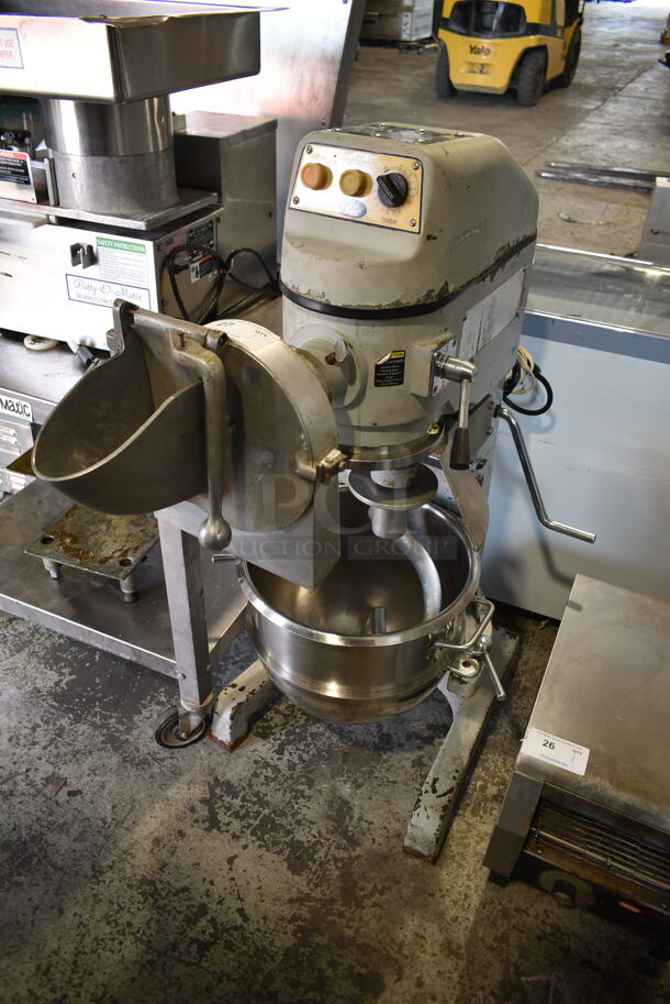 Globe SP 30 Metal Commercial Floor Style 30 Quart Planetary Dough Mixer w/ Metal Mixing Bowl, Dough Hook and Pelican Head Attachment. 115 Volts, 1 Phase. Tested and Does Not Power On