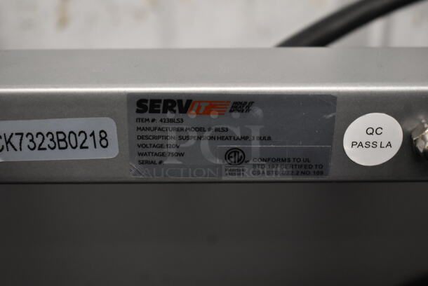 BRAND NEW SCRATCH AND DENT! ServIt 423BLS3 Metal Suspension Bar 3 Bulb Heat Lamp. 120 Volts, 1 Phase. Tested and Working! - Image 4 of 4