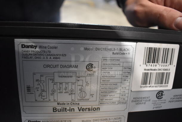 BRAND NEW SCRATCH AND DENT! Danby DWC1534BLS-1  Floor Style Black Cabinet With Glass Door Trimmed in Stainless Steel Electric Powered Built-In Wine Cooler. 115V. Tested and Working!  - Image 5 of 5
