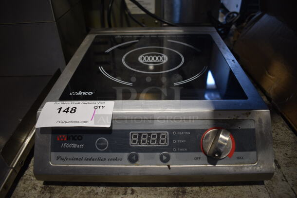 2011 Winco Model EIC-18 Stainless Steel Commercial Countertop Single Burner Induction Range. 120 volts, 1 Phase. 13x17x4